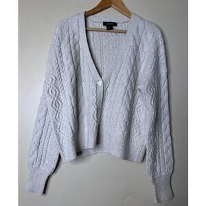 Karen Kane Cream Cable Knit Textured Cozy Button Up Sweater Cardigan SMALL.